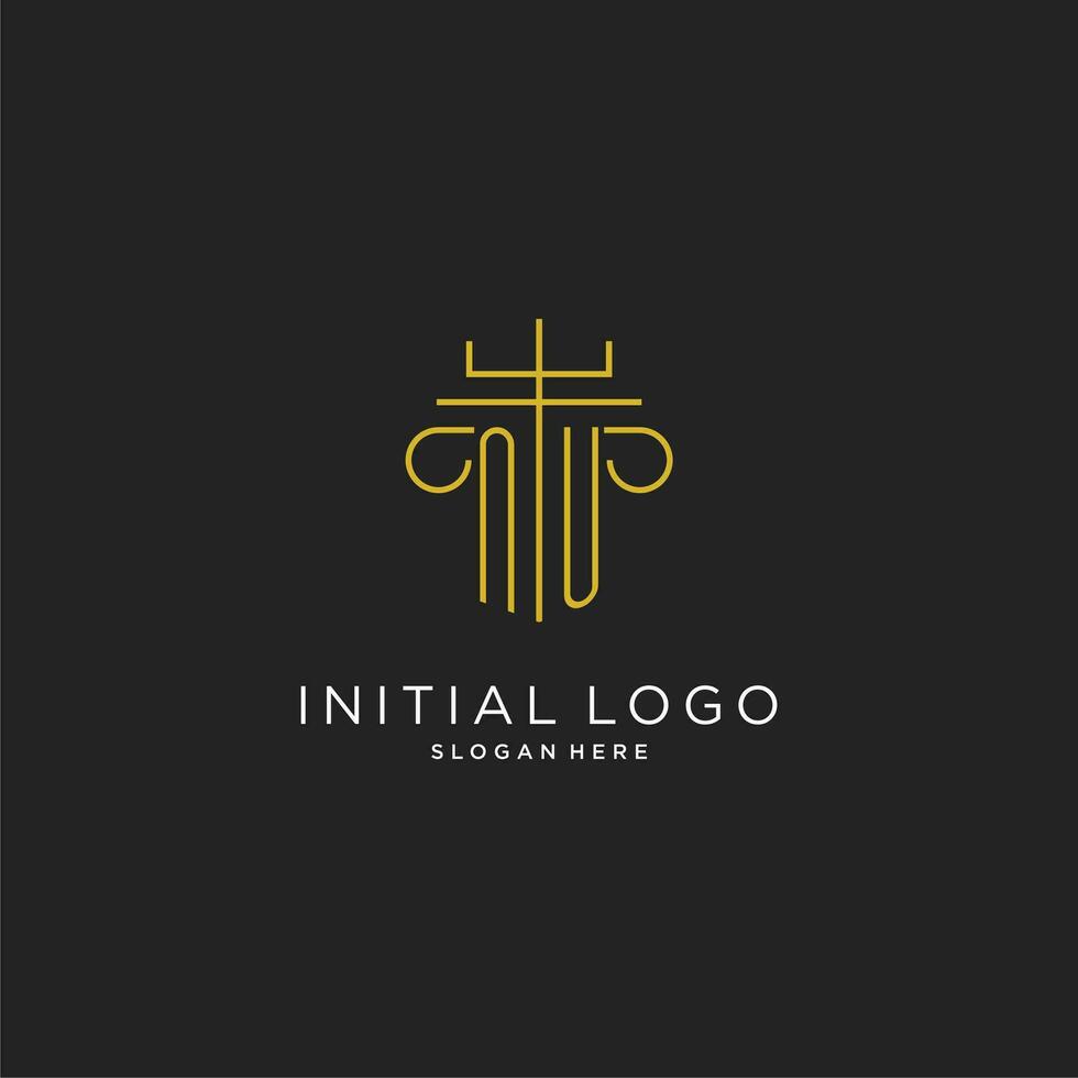 nu Initiale mit Monoline Säule Logo Stil, Luxus Monogramm Logo Design zum legal Feste vektor