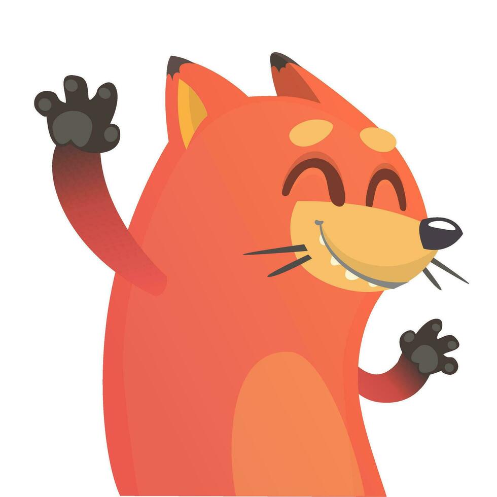 süß Karikatur Vektor Fuchs. Vektor Illustration von ein Orange Fuchs winken Hand. isoliert auf Weiß.