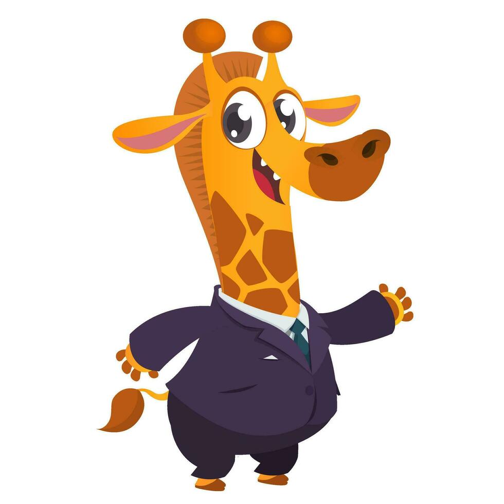 tecknad serie giraff klädd upp i kontor kostym presenter vektor