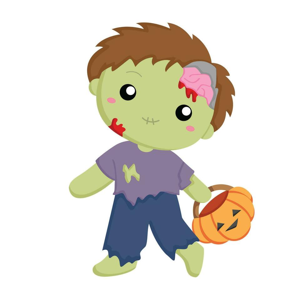 süß Zombie Kinder Halloween Kostüm Karikatur Illustration Vektor Clip Art