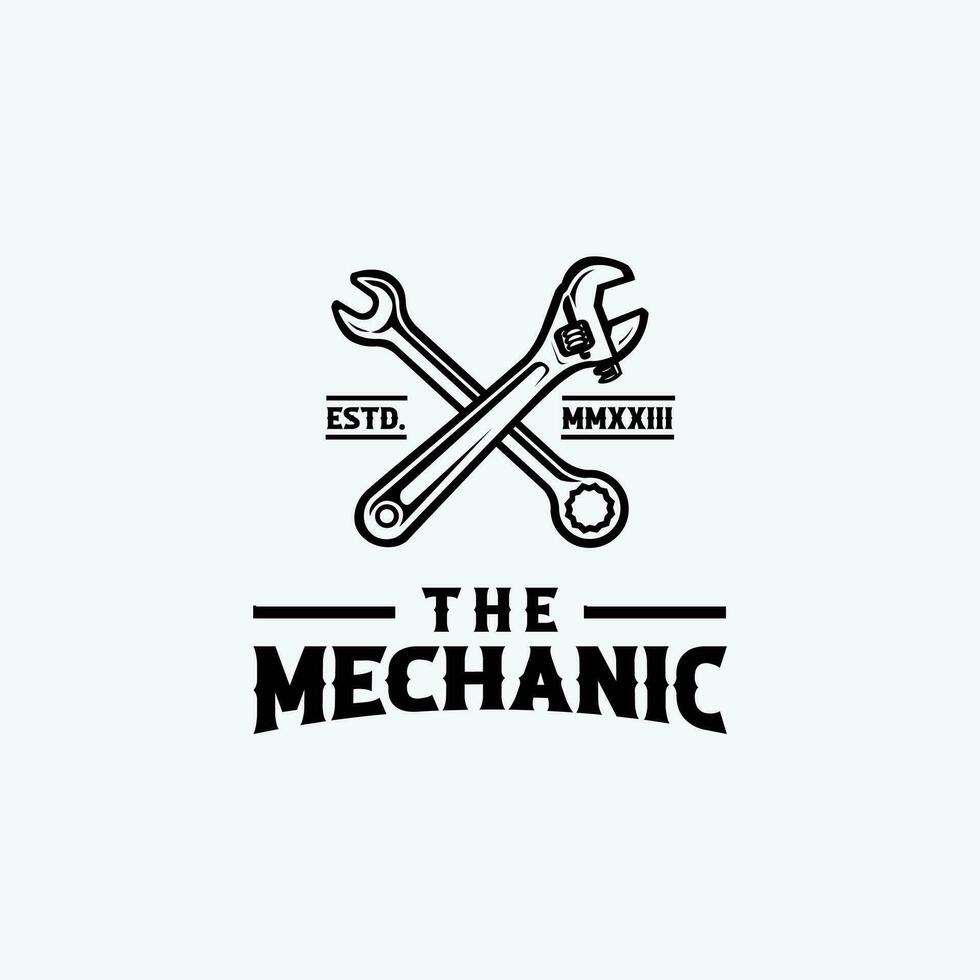 das Mechaniker Logo Vektor Kunst isoliert. Kreuzung Schlüssel Werkzeug Logo. Beste zum Mechaniker verbunden Industrie