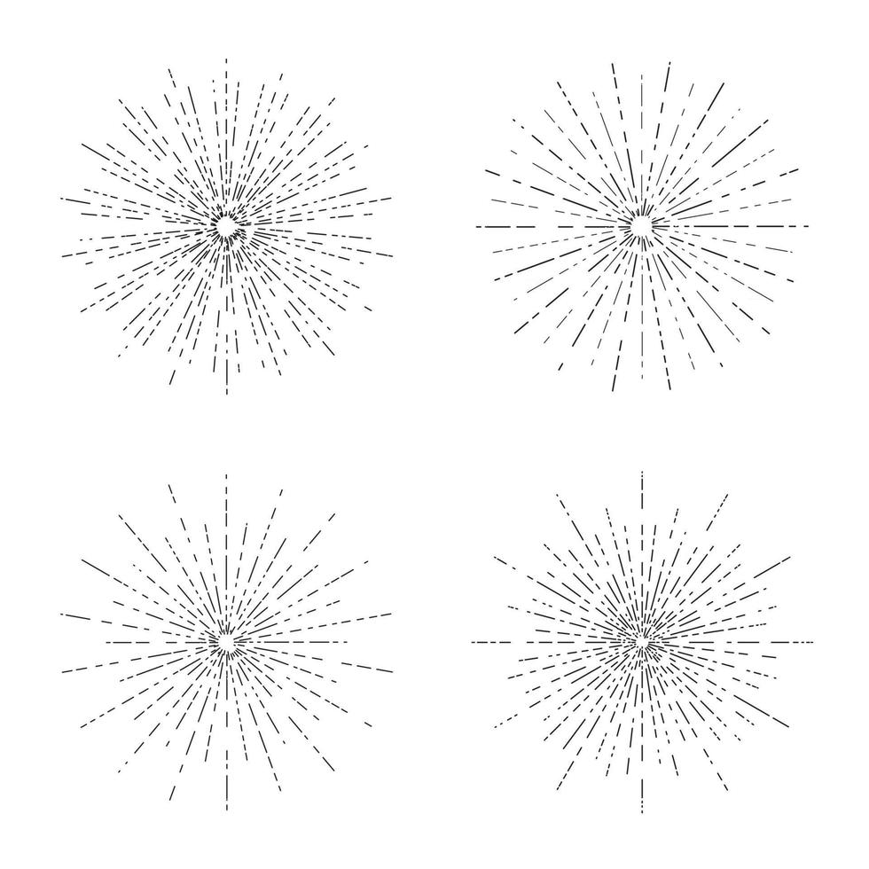 retro sun bursts set, vintage strålande solstrålar former samling för logotyp, etiketter eller emblem och typografi dekoration mall vektorillustration. vektor