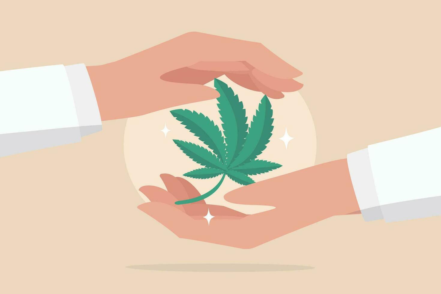 cannabis vård program, marijuana alternativ medicin, legalisera medicinsk, ogräs eller ganja begrepp, läkare hand innehav cannabis grön blad. vektor