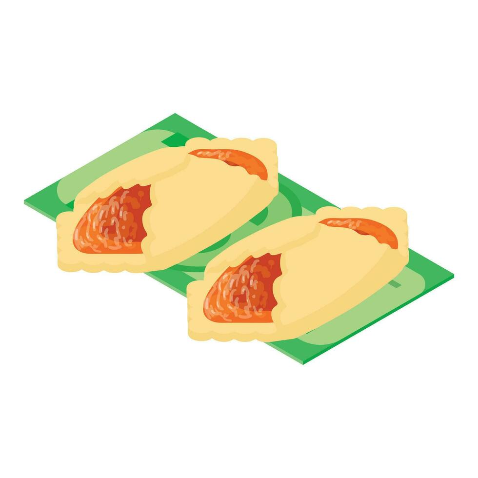 Puff Plätzchen Symbol isometrisch Vektor. Puff Keks mit Aprikose Marmelade auf Dollar Rechnung vektor
