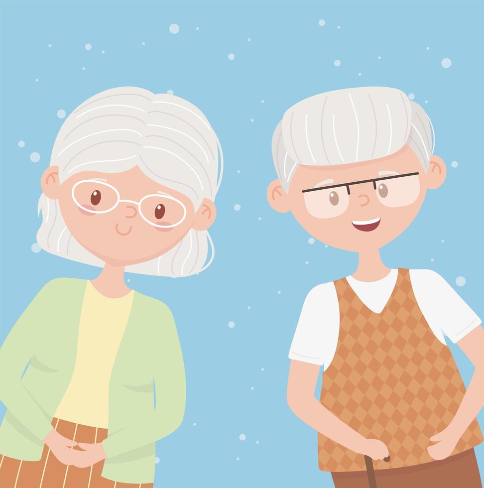 alte Leute, glückliche Großeltern, reifes Paar Zeichentrickfiguren vektor