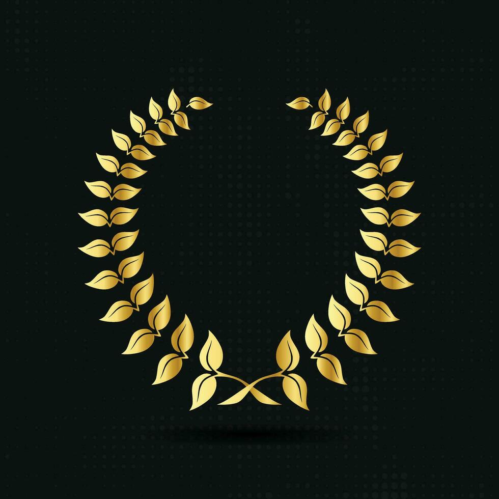 Gold Lorbeer oder Weizen Kranz Symbol, Symbol von Sieg, Leistung und Getreide, natürlich Lebensmittel. golden Design Element zum Medaillen, Auszeichnungen, Logo. Silhouette, isoliert auf schwarz Hintergrund. Vektor Illustration