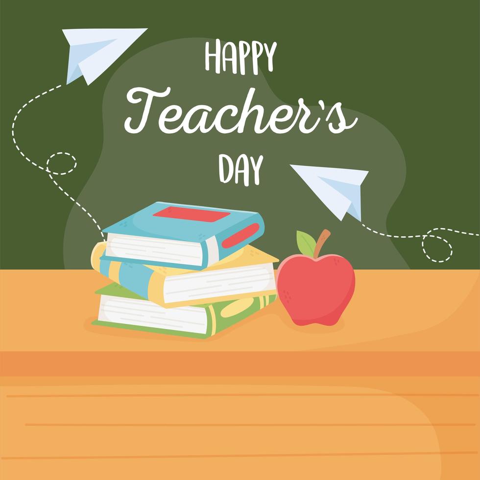 Happy Teachers Day, Schulapfelbuch und auf dem Tisch vektor