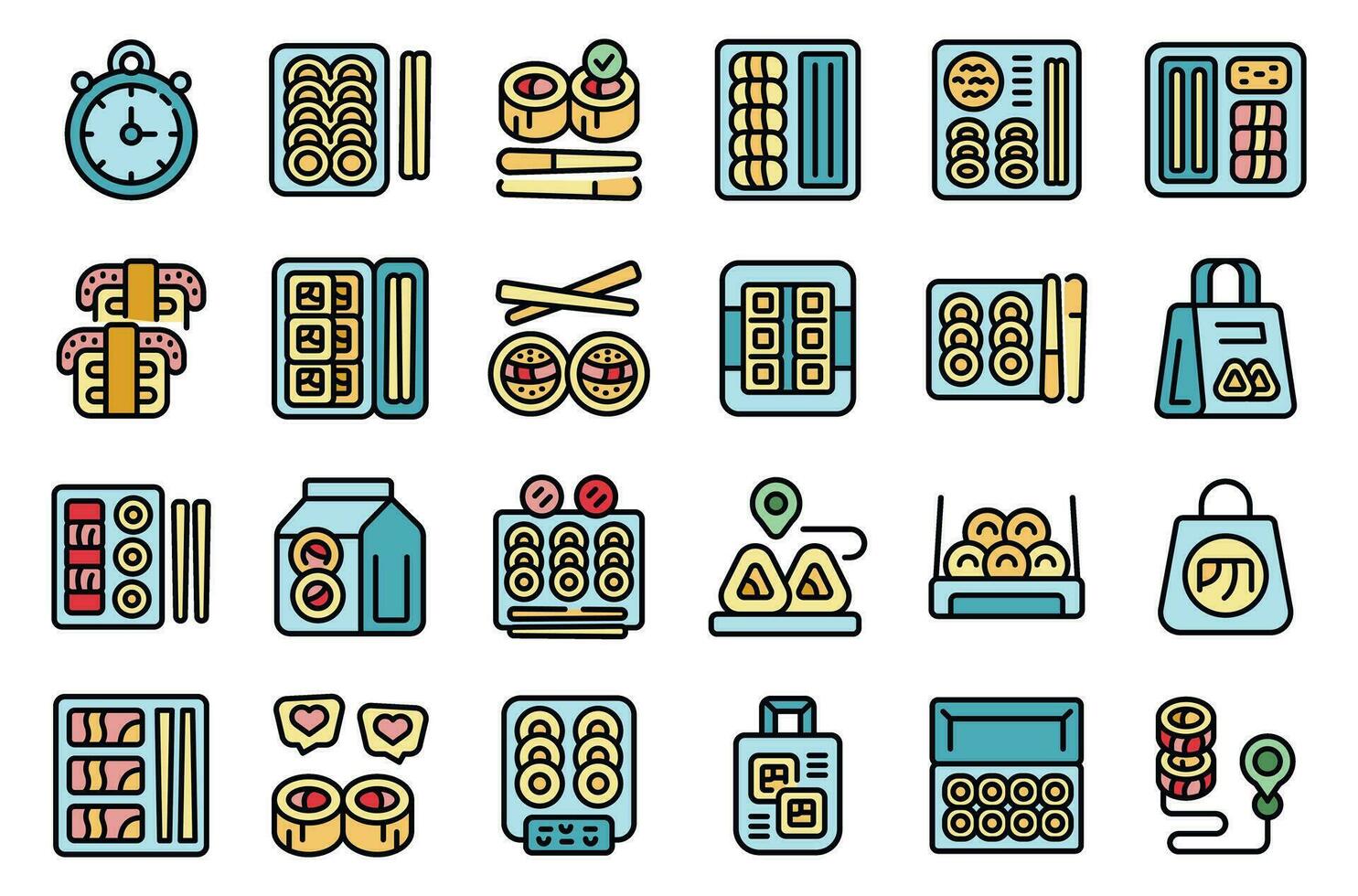 sushi till gå ikoner uppsättning vektor platt