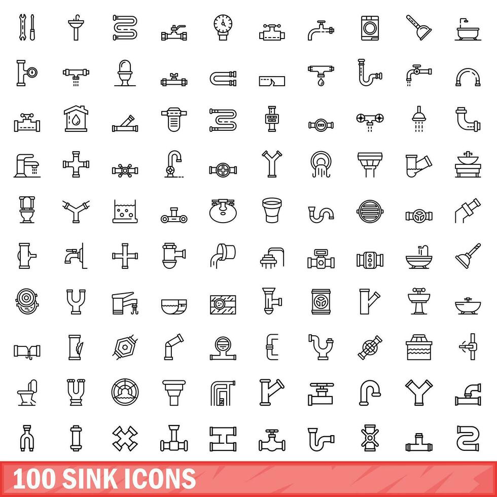 100 handfat ikoner uppsättning, översikt stil vektor
