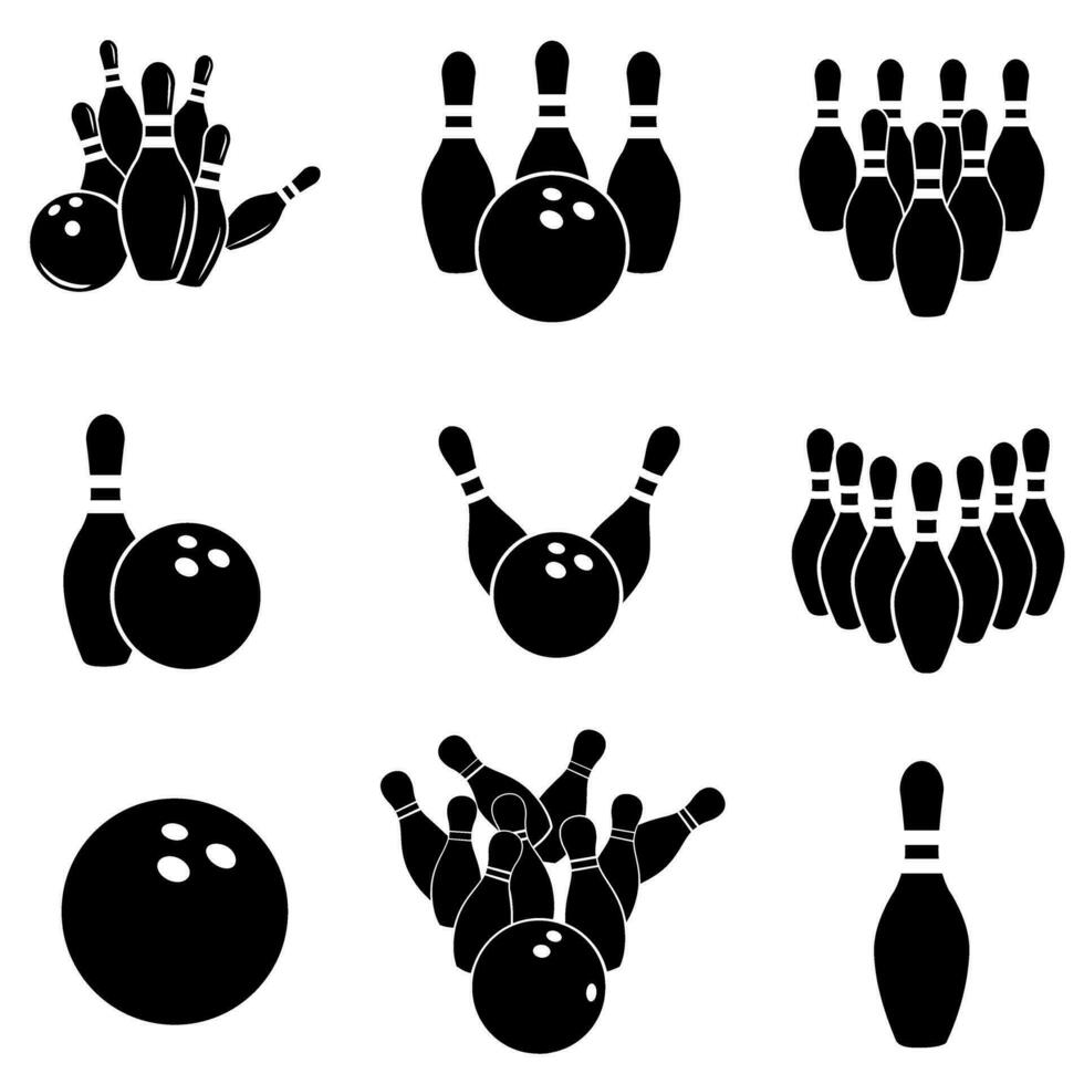 Bowling Symbol Vektor Satz. Kegelspiel Illustration Zeichen Sammlung. Streik Symbol oder Logo.