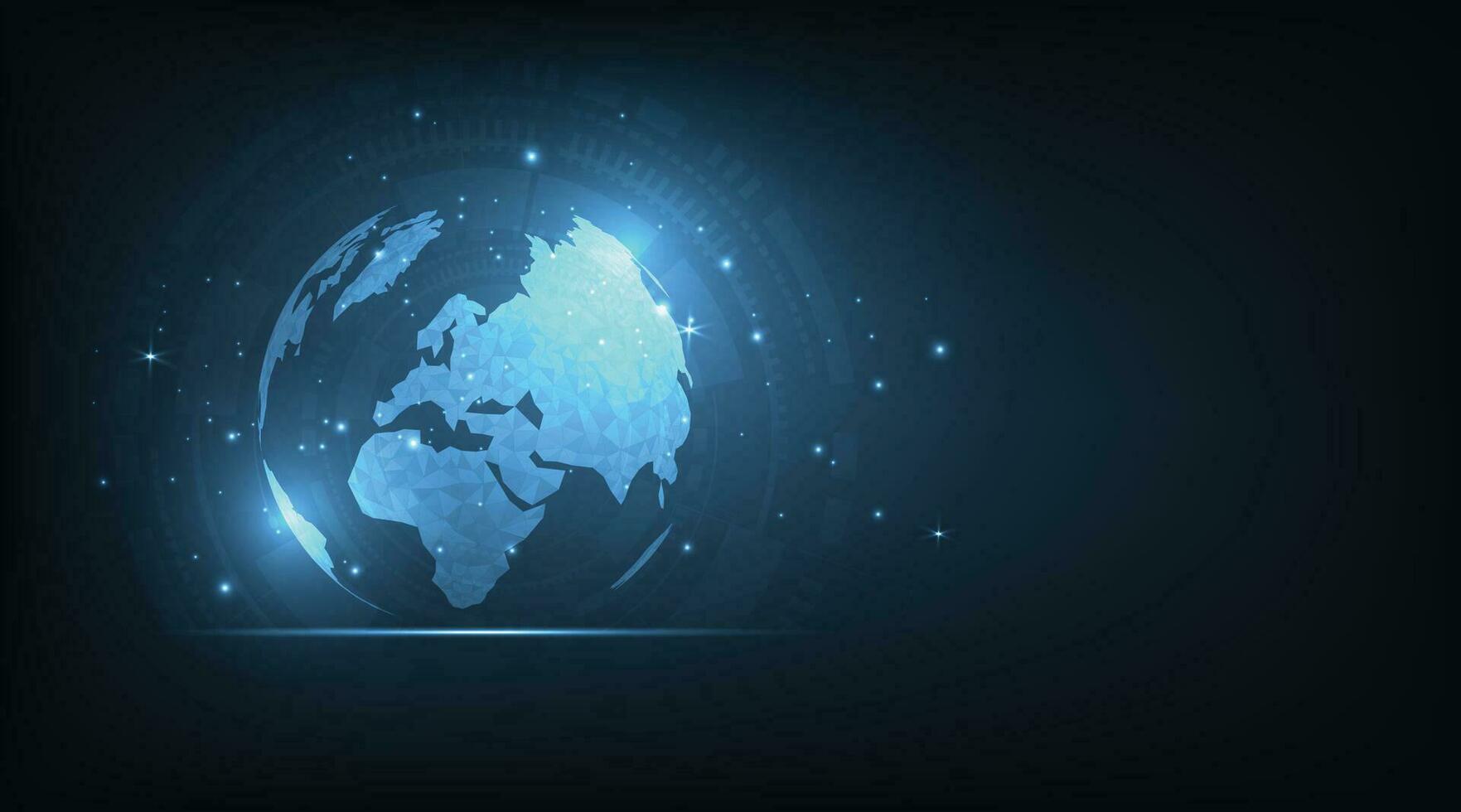 polygonal 3d Globus mit Netzwerk Verbindungen auf Technologie dunkel Blau Hintergrund. vektor