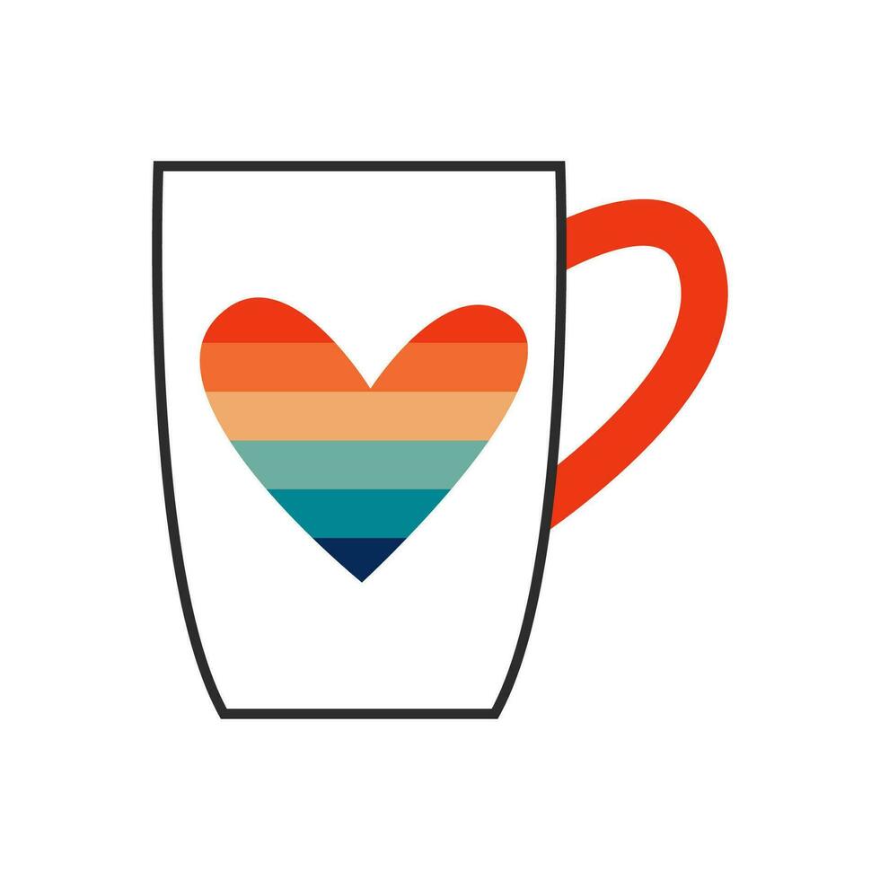 Becher mit Regenbogen Herz. glücklich Stolz Tasse im lgbt Flagge Farben. Fröhlich queer Symbol im retro Jahrgang Stil. Vektor eben Illustration.