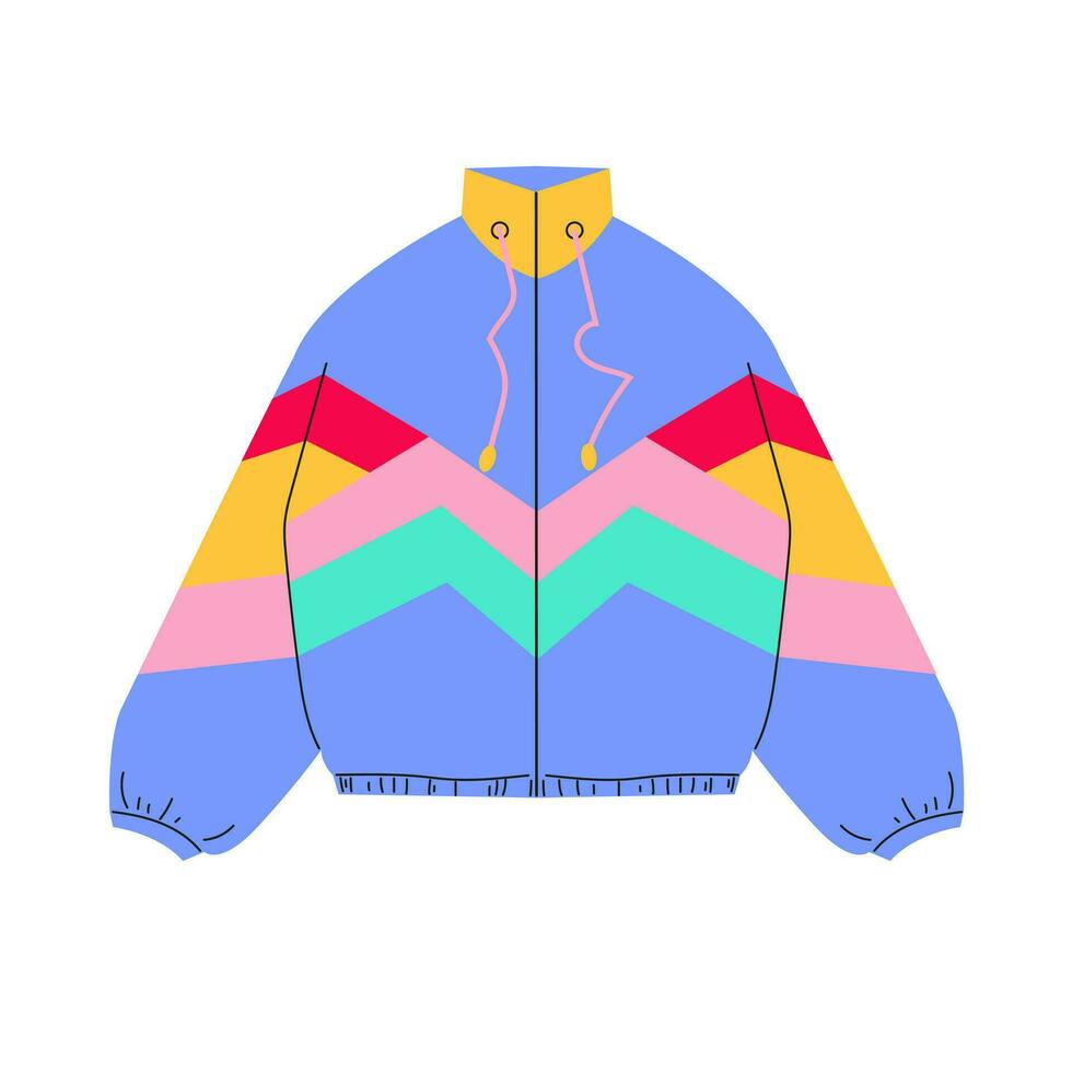 Hand gezeichnet Vektor Illustration Sport Jacke. klassisch 80er-90er Elemente im modern Stil Wohnung, Linie Stil. Mode Patch, Abzeichen, Emblem.