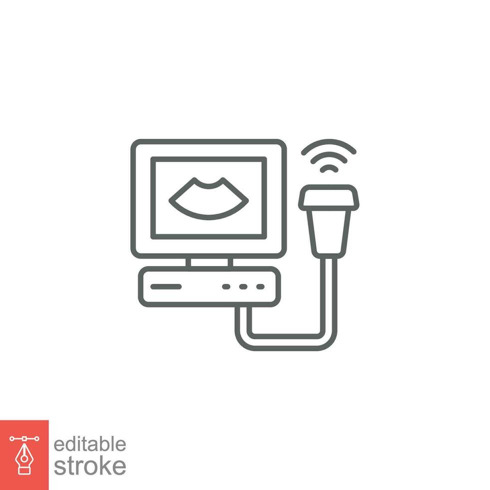 Ultraschall Linie Symbol. einfach Gliederung Stil. Untersuchung, Sonographie, Herz, Piktogramm Konzept. Vektor Illustration isoliert auf Weiß Hintergrund. editierbar Schlaganfall. eps 10