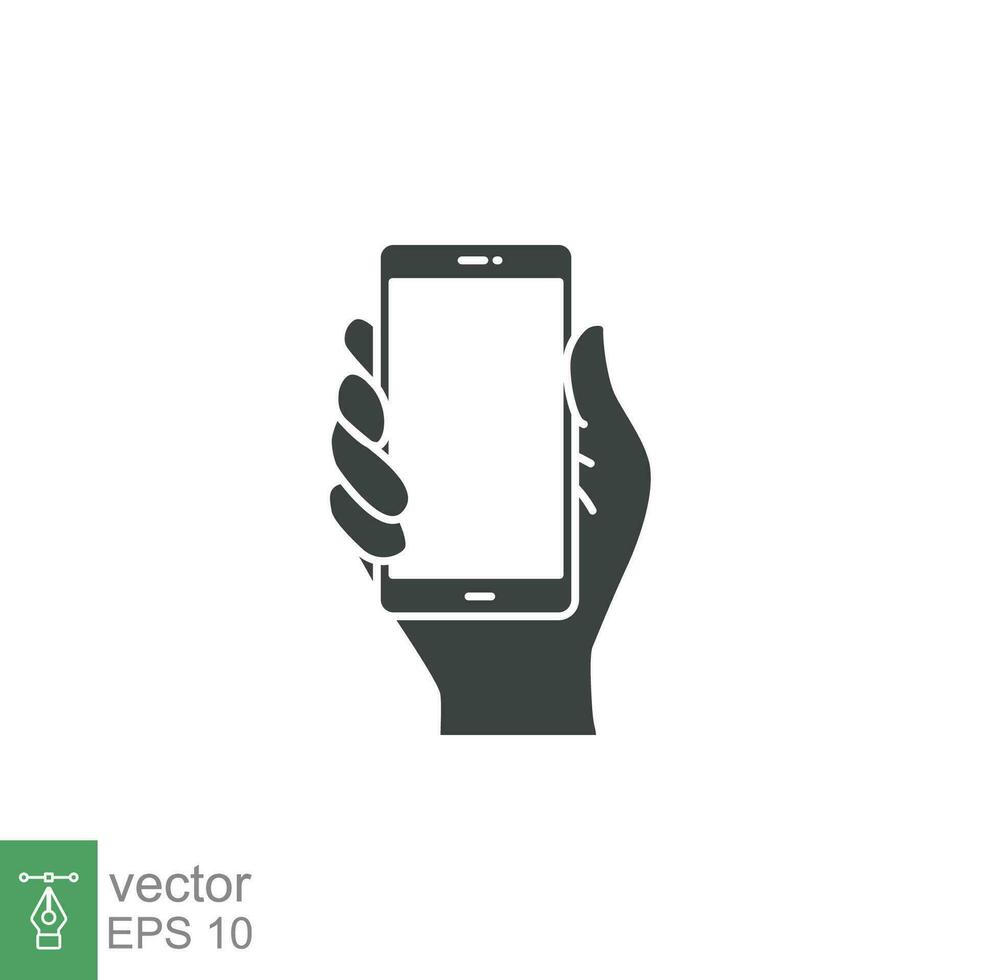 Hand halten Telefon Symbol. einfach solide Stil. Smartphone, Handy, Telefon, Forderung, zellulär, berühren, Netz, Internet Konzept. Vektor Illustration isoliert auf Weiß Hintergrund. eps 10