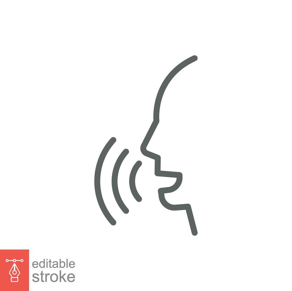 röst igenkännande linje ikon. enkel översikt stil. röst kontrollera, tala, prata, ansikte, huvud, svar, man, kontrollera, lyssna, kommunikation begrepp. vektor illustration isolerat. redigerbar stroke eps 14