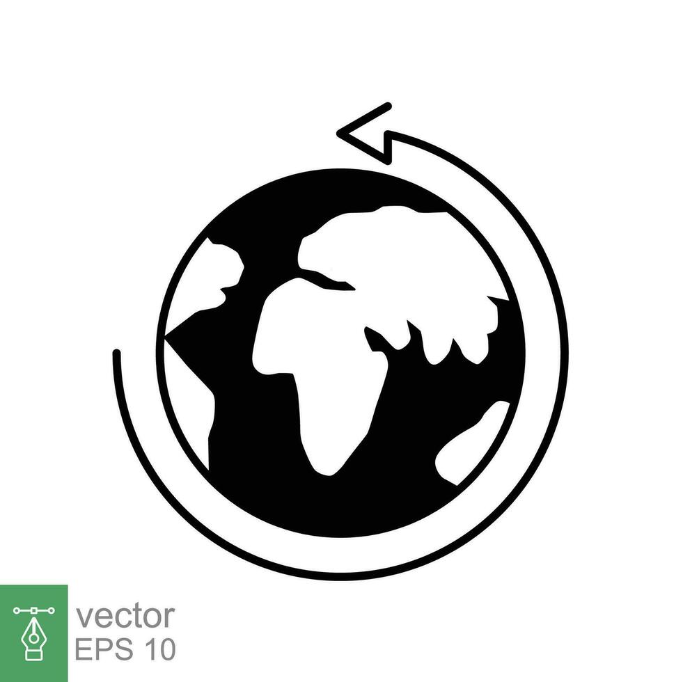 jord klot ikon. enkel fast stil. runt om planet med pil. glyf symbol. vektor illustration isolerat på vit bakgrund. eps 10.