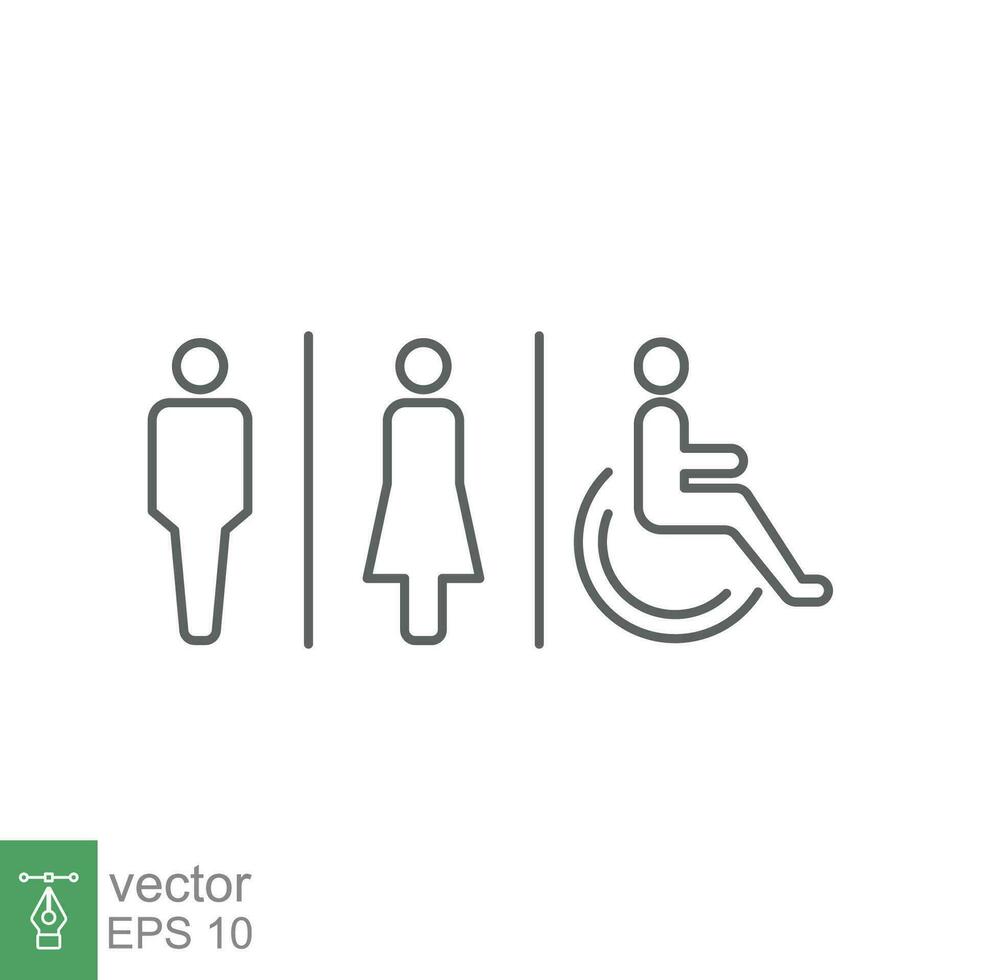 männlich, weiblich, Behinderung Toilette Zeichen Symbol. Toilette, unisex Badezimmer Konzept. Vektor Illustration isoliert auf Weiß Hintergrund. eps 10.