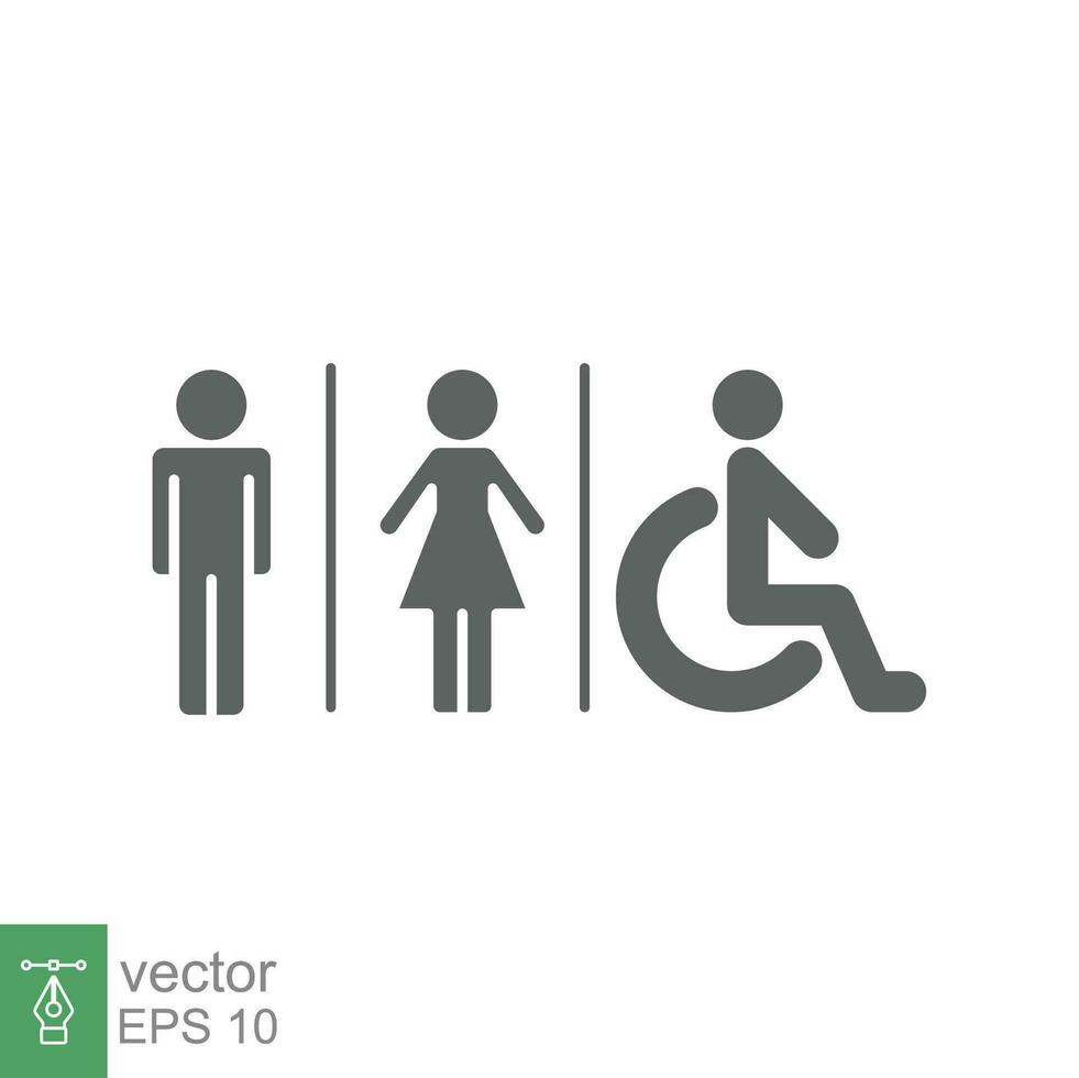 manlig, kvinna, handikapp toalett tecken ikon. toalett, unisex- badrum begrepp. vektor illustration isolerat på vit bakgrund. eps 10.