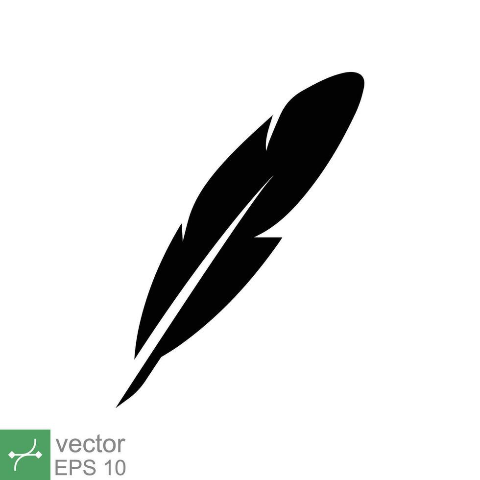fjäder ikon. enkel fast stil. mjuk, fågel, gåspenna, vikt, ljus, vinge begrepp. glyf vektor illustration isolerat på vit bakgrund. eps 10.