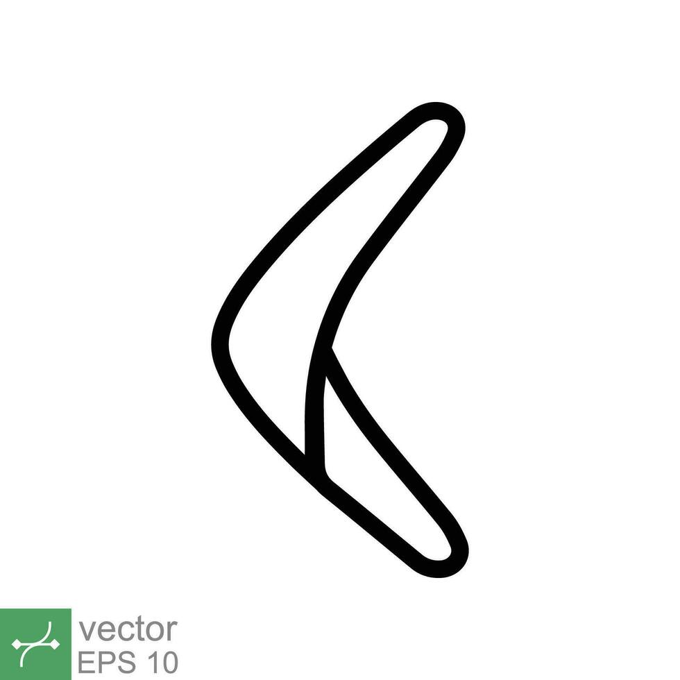 Boomerang Symbol. einfach Gliederung Stil. Karma Silhouette Logo Symbol, Holz, Schwarz, handhaben, alt Waffe, Sport Konzept. dünn Linie Vektor Illustration isoliert auf Weiß Hintergrund. eps 10.