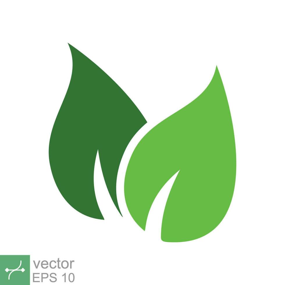 grön blad ikon. enkel platt stil. två blad ekologi, eco grön, natur, organisk, vår, blommig, växt, miljö begrepp. vektor illustration isolerat på vit bakgrund. eps 10.