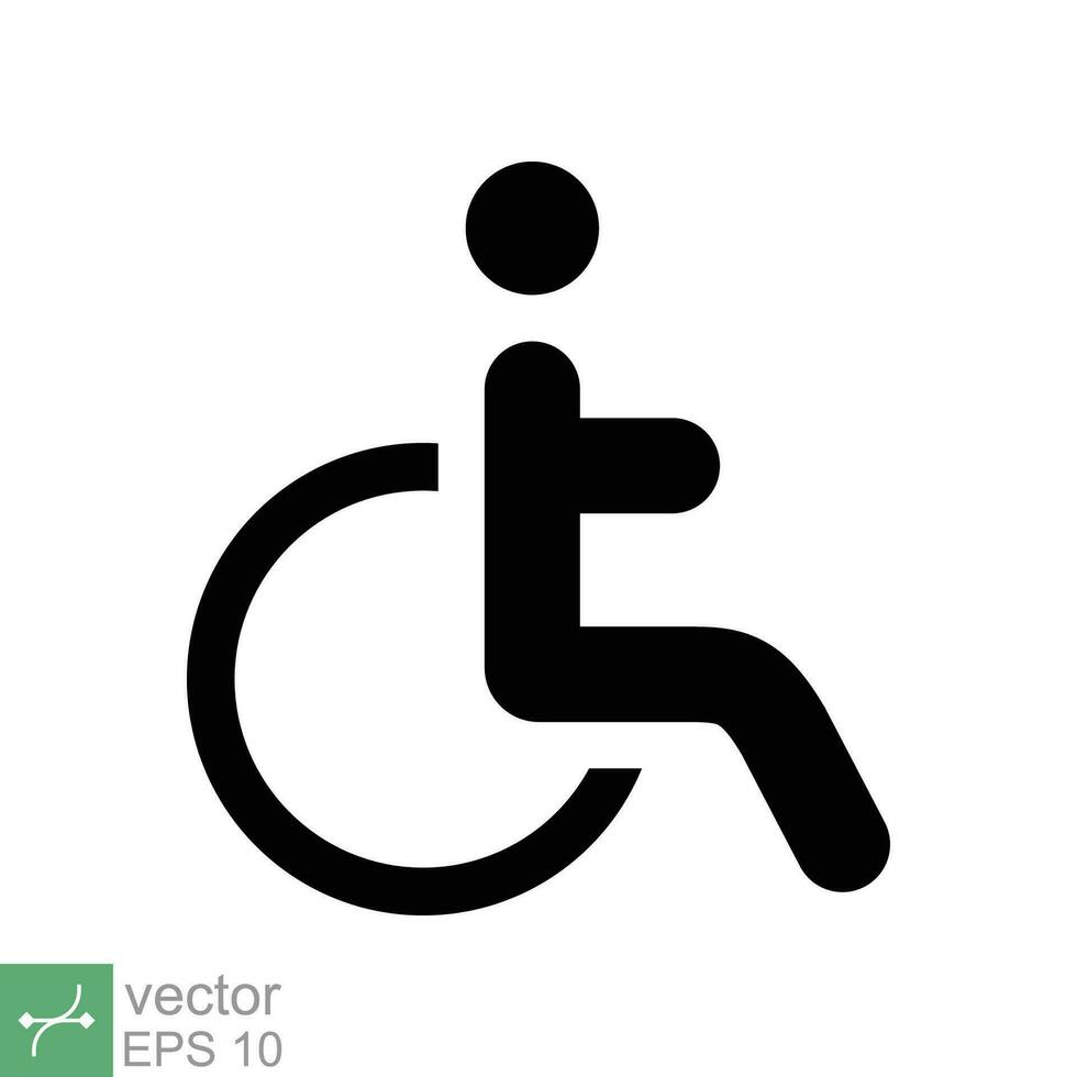 handikappade patient ikon. enkel fast stil. linjär stil tecken, rullstol, handikapp, piktogram, pinne, medicin, sjukhus begrepp. glyf vektor illustration isolerat på vit bakgrund. eps 10.