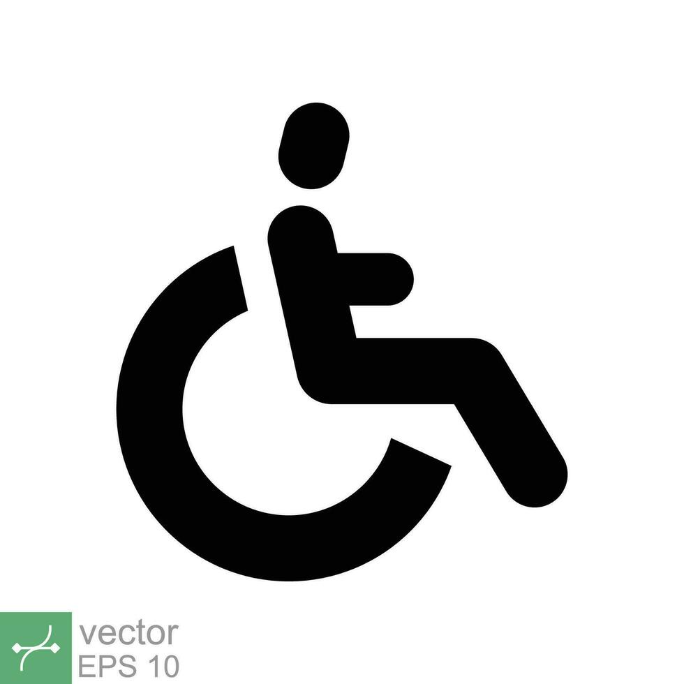 handikappade patient ikon. enkel fast stil. linjär stil tecken, rullstol, handikapp, piktogram, pinne, medicin, sjukhus begrepp. glyf vektor illustration isolerat på vit bakgrund. eps 10.
