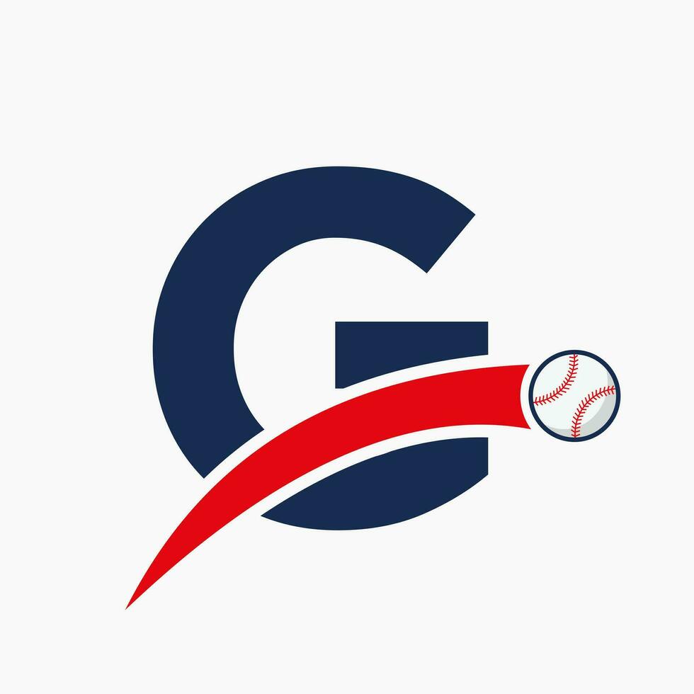 baseboll logotyp på brev g med rör på sig baseboll ikon. baseboll logotyp mall vektor
