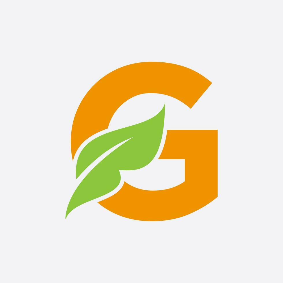 Brief G Blatt Logo. Öko Bauernhof Logo Vektor Vorlage. organisch Symbol