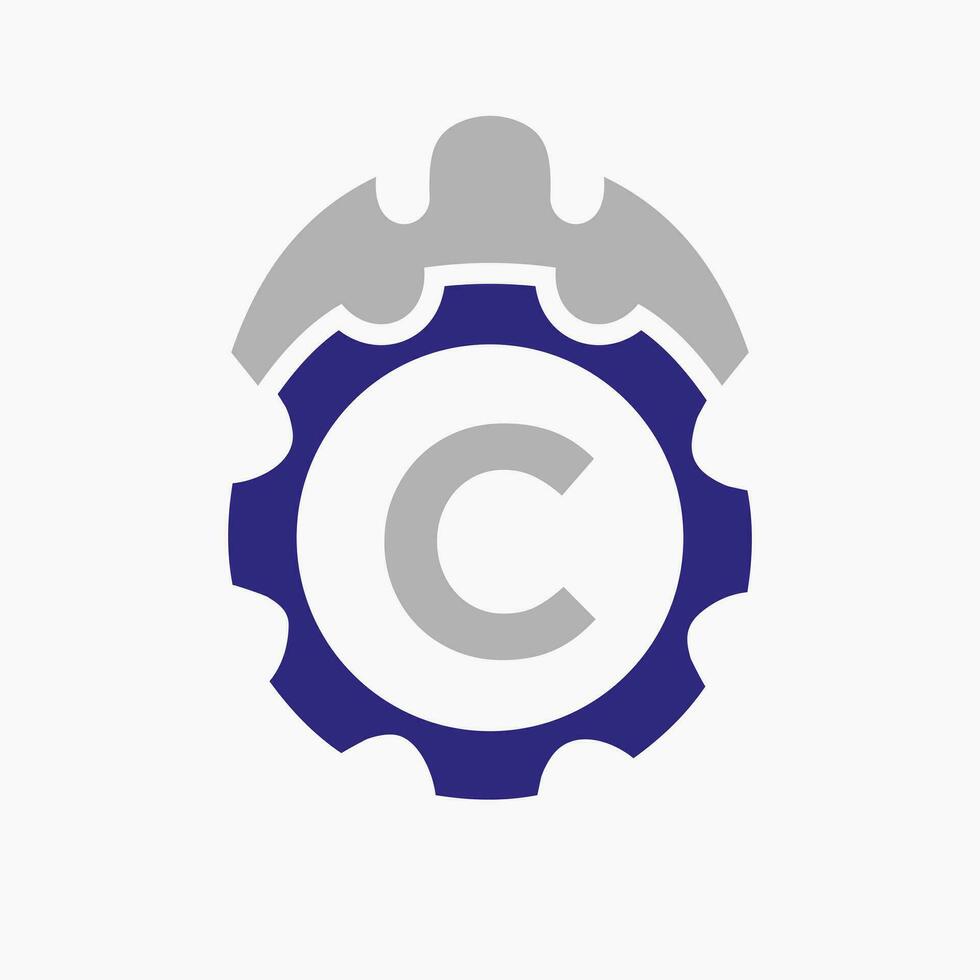 Konstruktion Logo Brief c Konzept mit Ausrüstung Symbol. Ingenieurwesen Architekt Reparatur Logo vektor