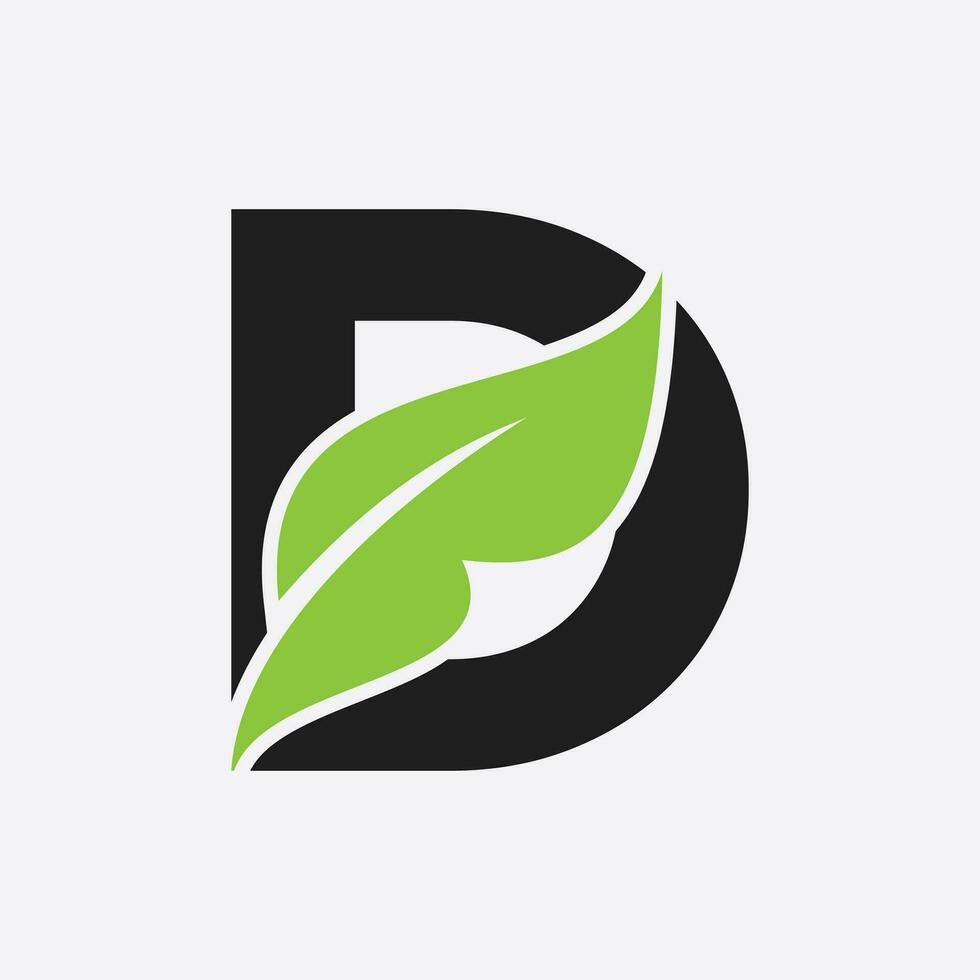 brev d blad logotyp. eco bruka logotyp vektor mall. organisk symbol