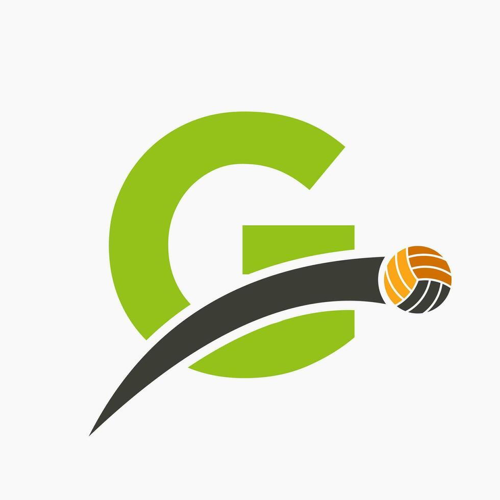 volleyboll logotyp på brev g med rör på sig volleyboll boll ikon. volley boll symbol vektor