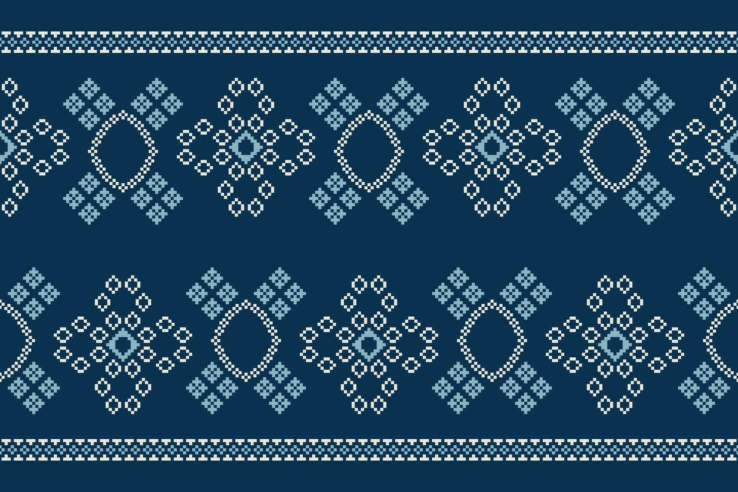 ethnisch geometrisch Stoff Muster Kreuz Stich.ikat Stickerei ethnisch orientalisch Pixel Muster Marine Blau Hintergrund. abstrakt, vektor, illustration. Textur, Kleidung, Rahmen, Dekoration, Motive, Seide Hintergrund. vektor