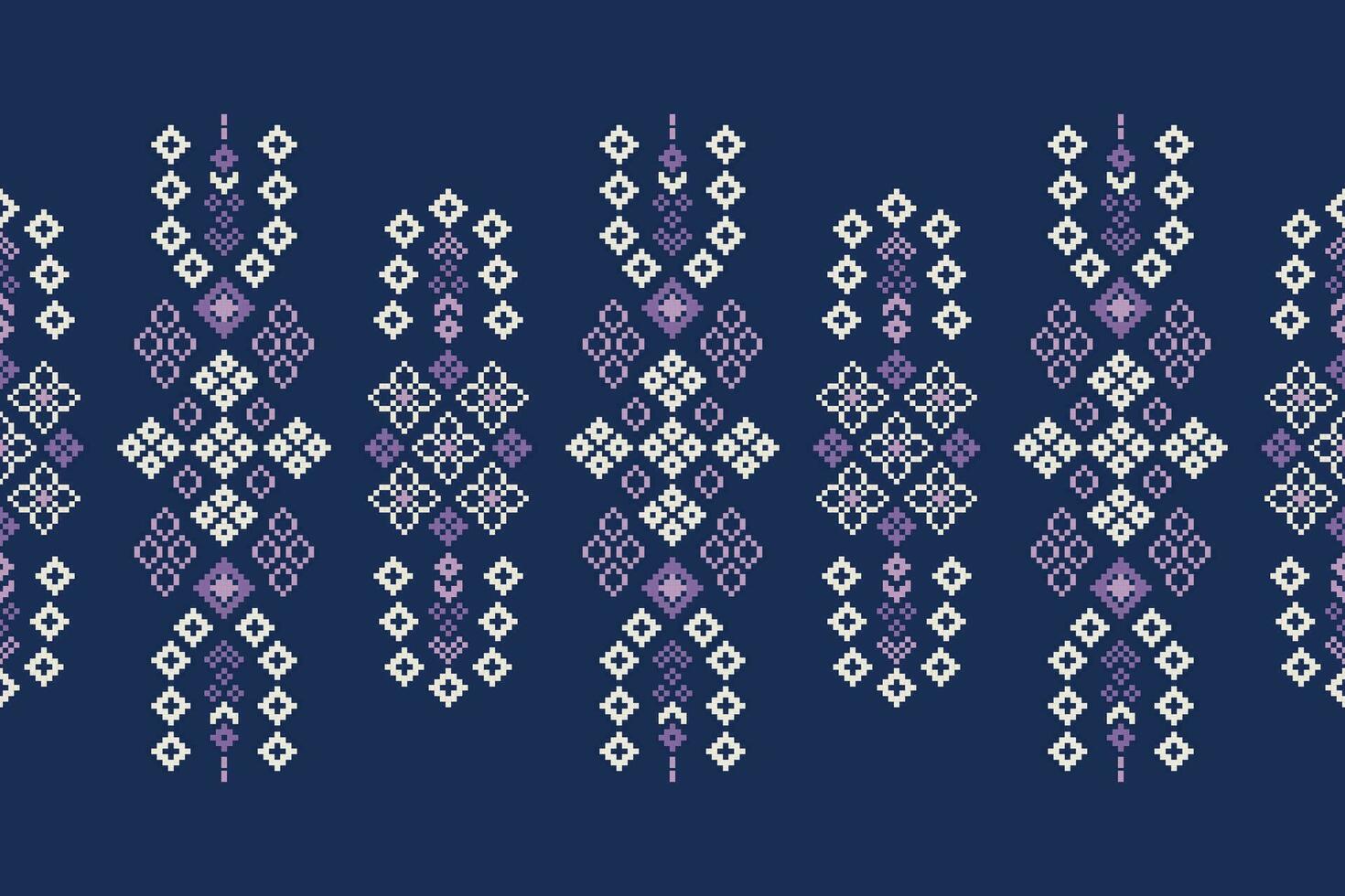 ethnisch geometrisch Stoff Muster Kreuz Stich.ikat Stickerei ethnisch orientalisch Pixel Muster Marine Blau Hintergrund. abstrakt, vektor, illustration. Textur, Kleidung, Rahmen, Dekoration, Motive, Seide Hintergrund. vektor