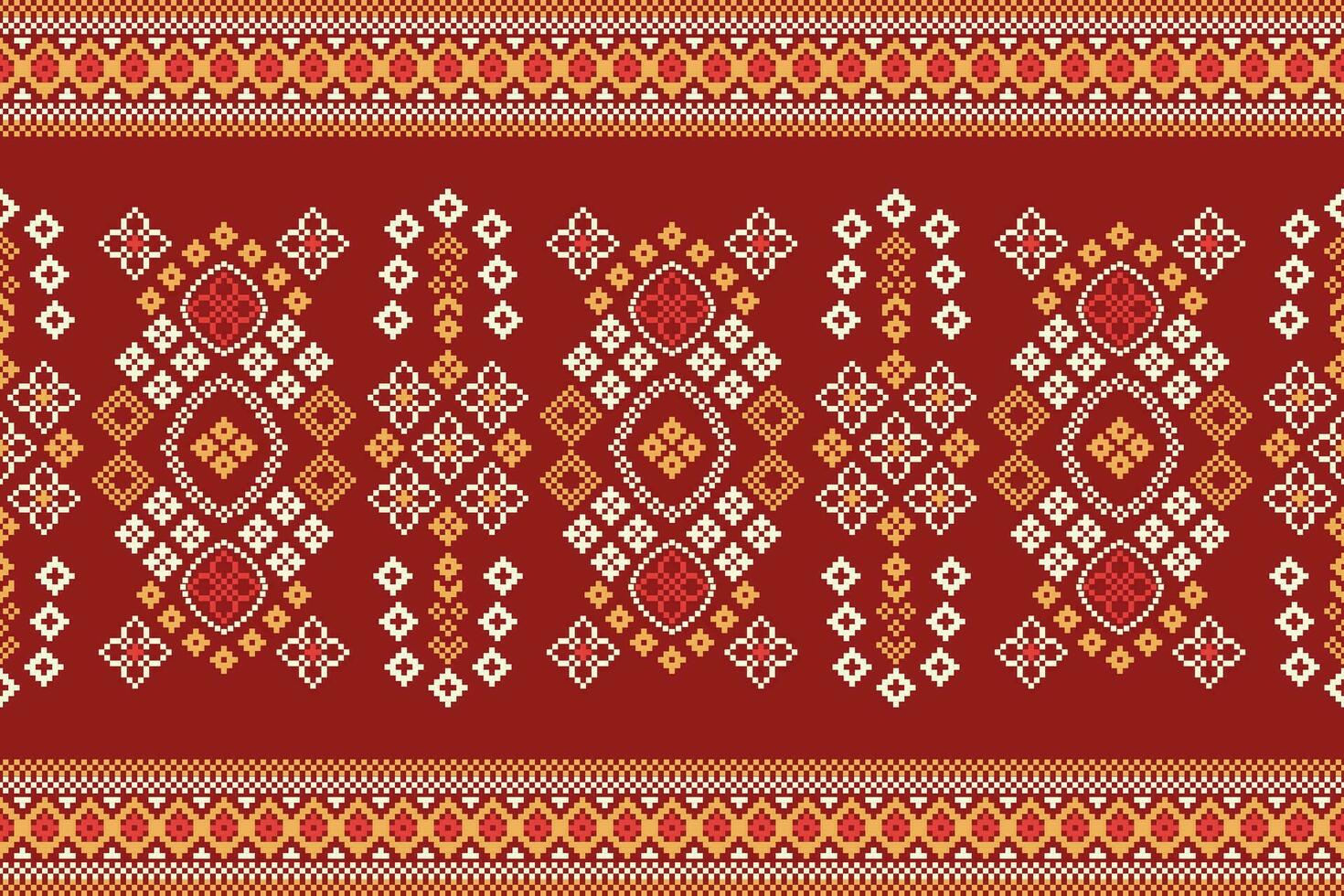 ethnisch geometrisch Stoff Muster Kreuz Stich.ikat Stickerei ethnisch orientalisch Pixel Muster rot Hintergrund. abstrakt, vektor, illustration. Textur, Kleidung, Rahmen, Dekoration, Motive, Seide Hintergrund. vektor