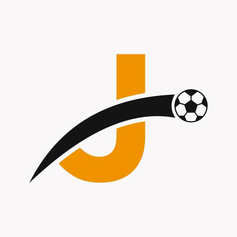 fotboll logotyp på brev j med rör på sig fotboll ikon. fotboll logotyp mall vektor