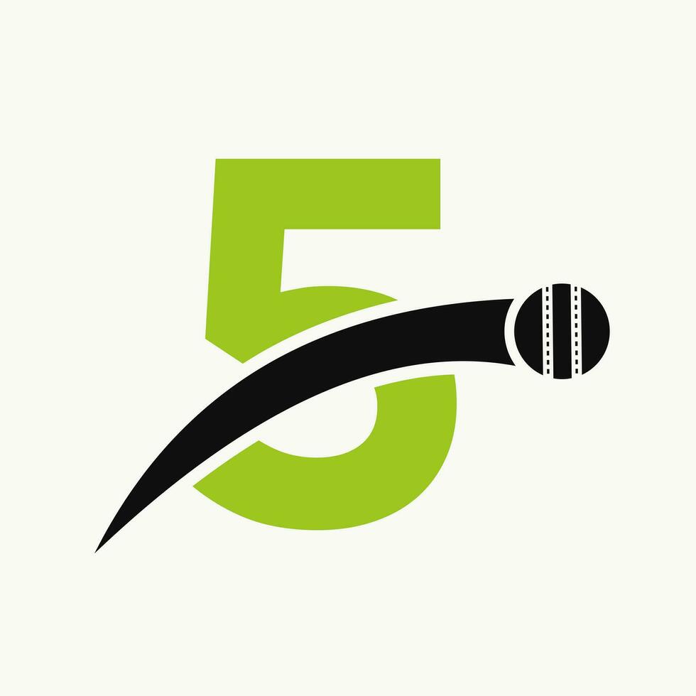 cricket logotyp på brev 5 med rör på sig cricket boll ikon. cricket boll logotyp mall vektor