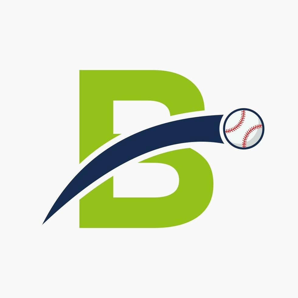 baseboll logotyp på brev b med rör på sig baseboll ikon. baseboll logotyp mall vektor
