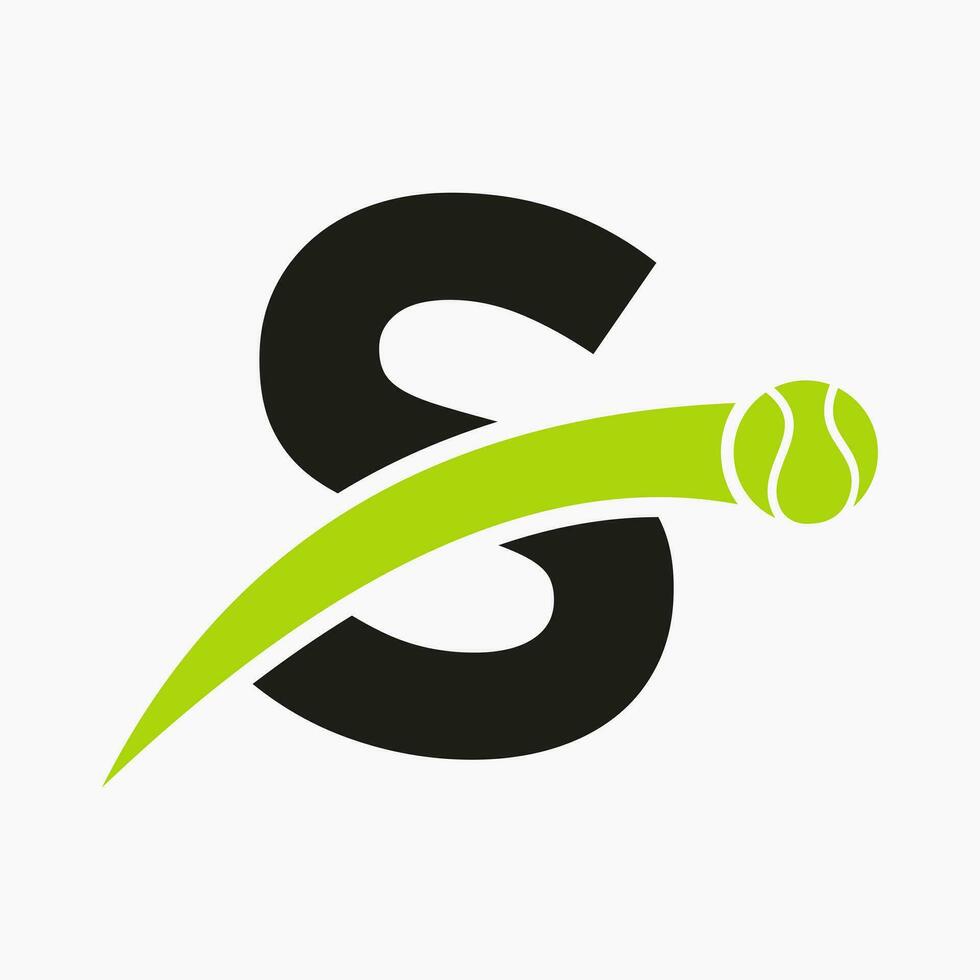 tennis logotyp på brev s med rör på sig tennis boll ikon. tennis logotyp mall vektor
