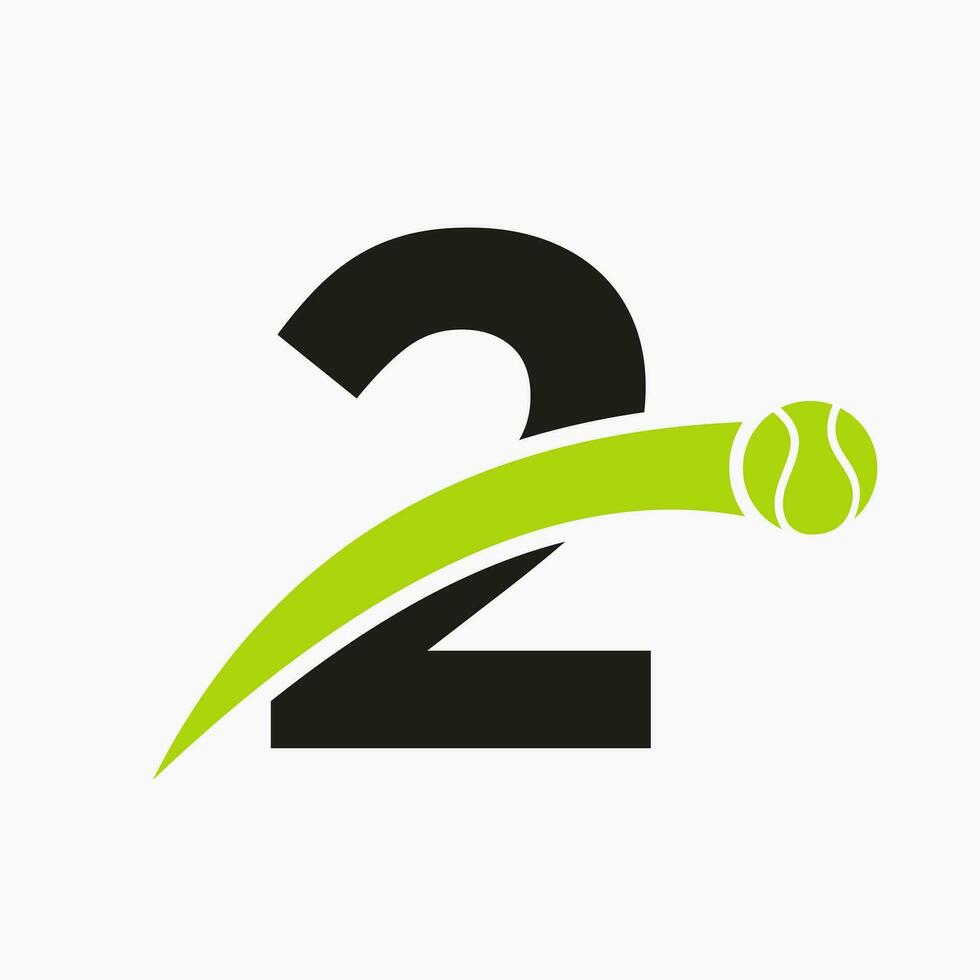tennis logotyp på brev 2 med rör på sig tennis boll ikon. tennis logotyp mall vektor