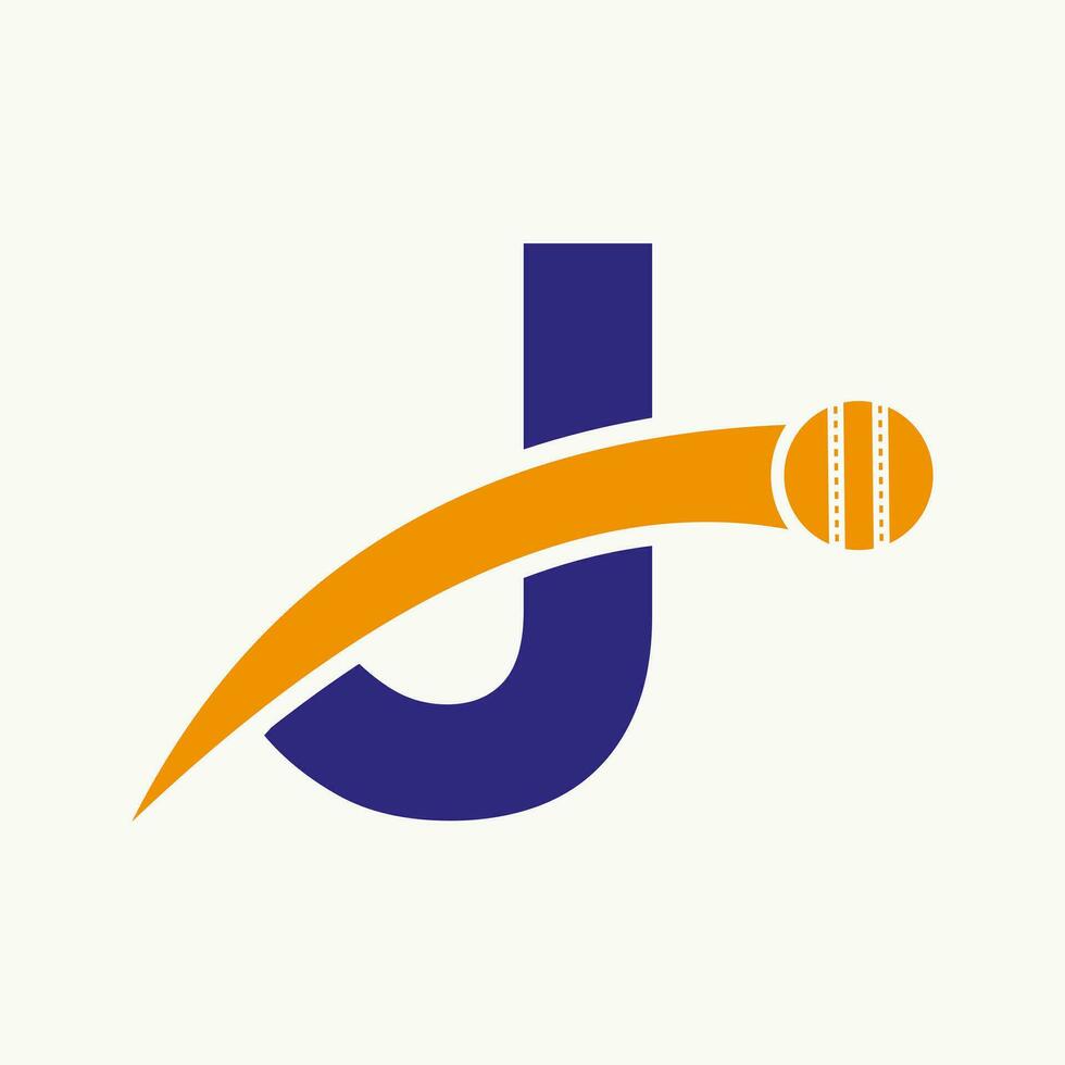 cricket logotyp på brev j med rör på sig cricket boll ikon. cricket boll logotyp mall vektor