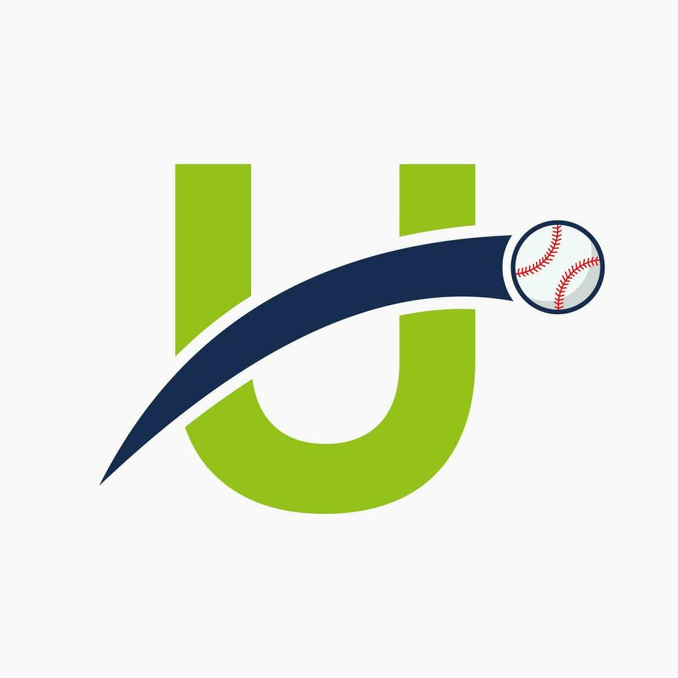 baseboll logotyp på brev u med rör på sig baseboll ikon. baseboll logotyp mall vektor