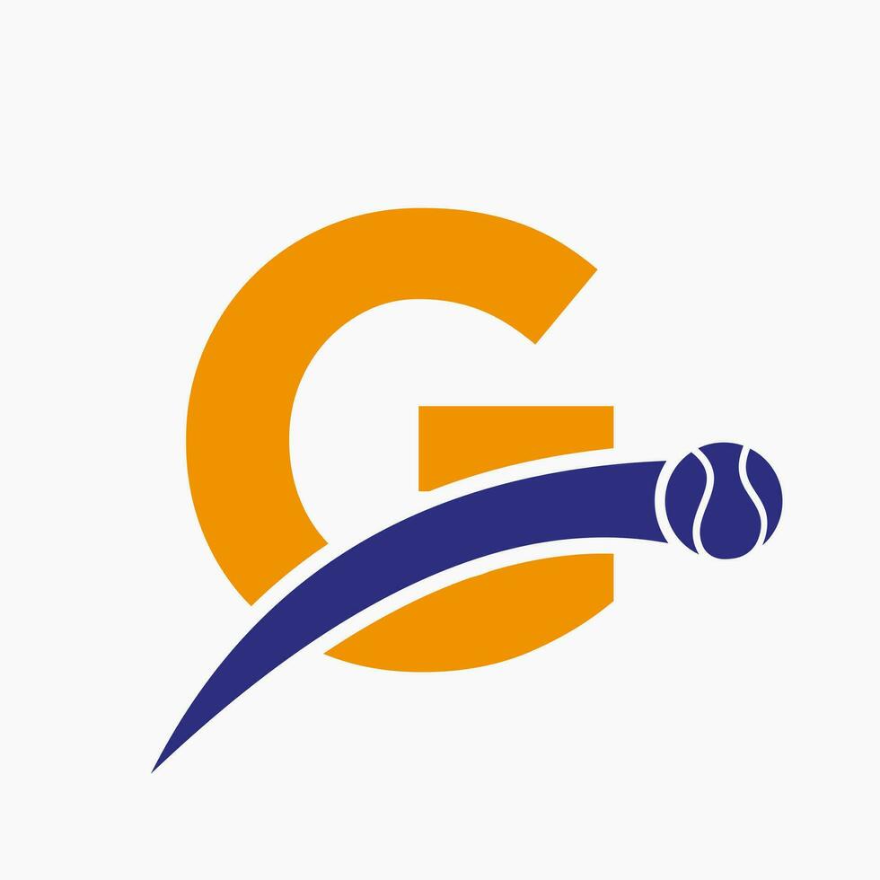 Tennis Logo auf Brief G mit ziehen um Tennis Ball Symbol. Tennis Logo Vorlage vektor