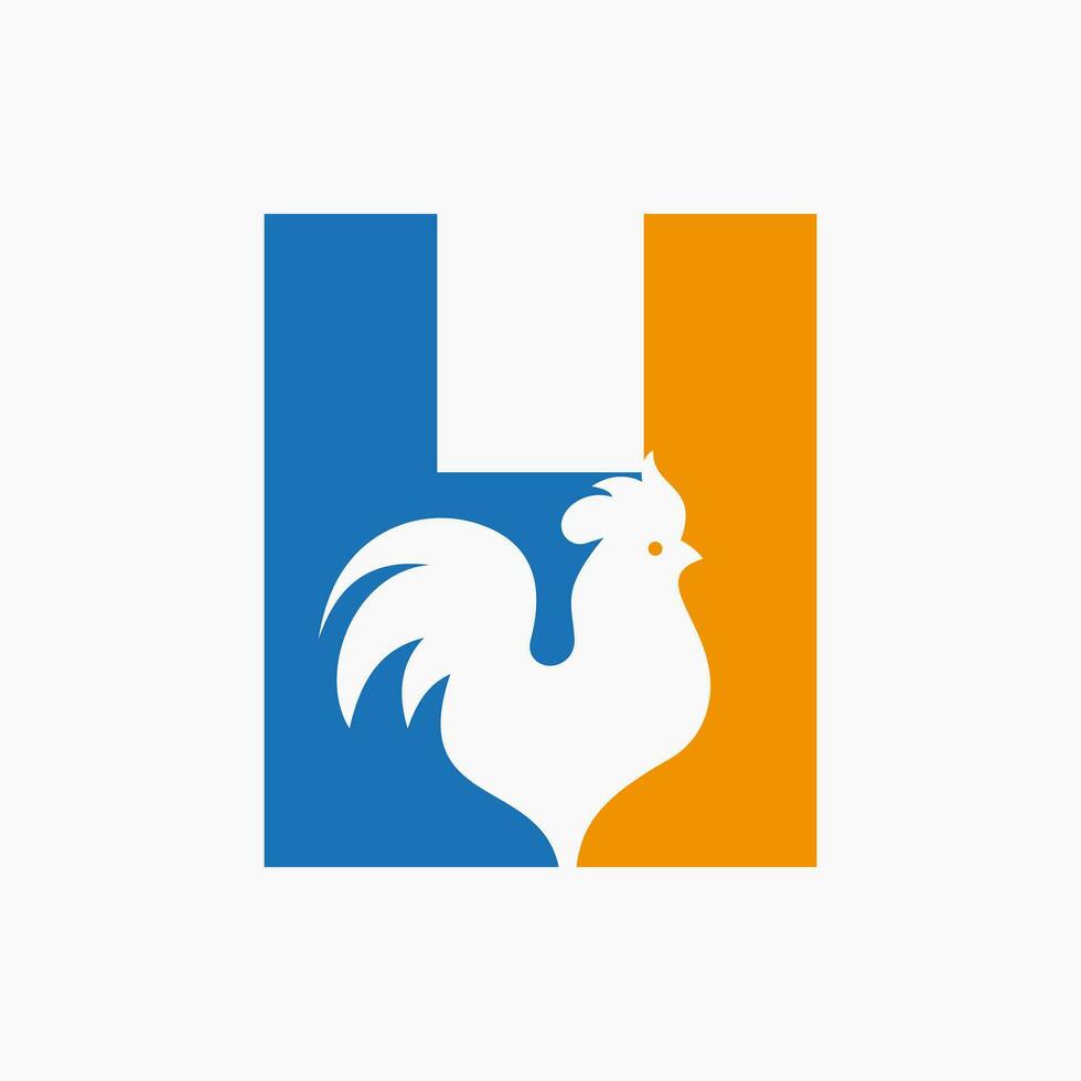 brev h fjäderfän logotyp med höna symbol. kyckling logotyp, tupp suck vektor mall