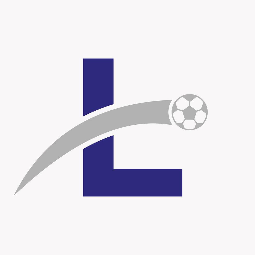 fotboll logotyp på brev l med rör på sig fotboll ikon. fotboll logotyp mall vektor