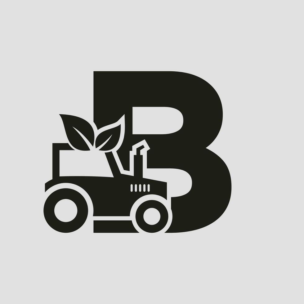 brev b lantbruk logotyp begrepp med traktor ikon vektor mall. eco bruka symbol