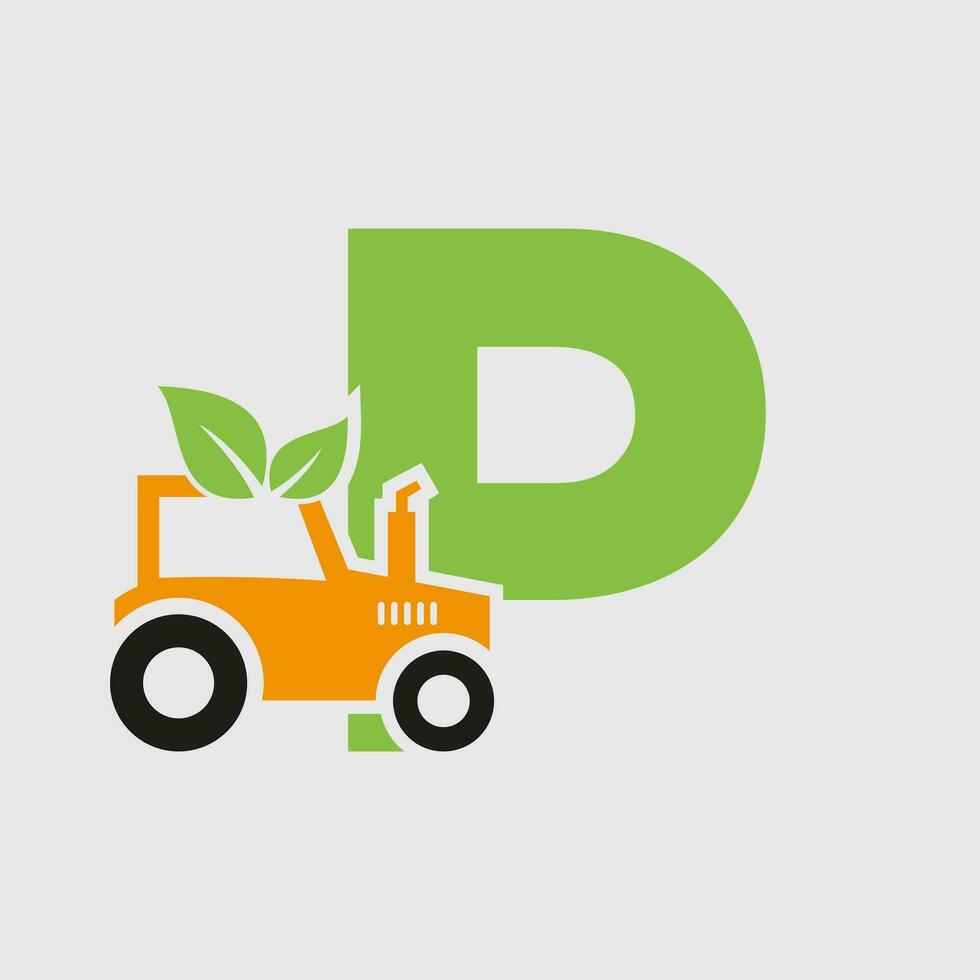 Brief p Landwirtschaft Logo Konzept mit Traktor Symbol Vektor Vorlage. Öko Bauernhof Symbol