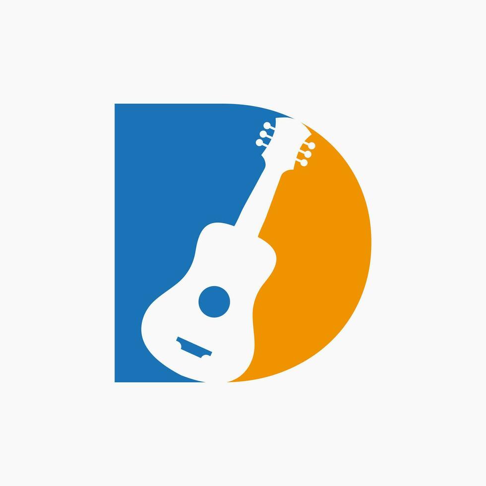 brev d gitarr logotyp. gitarrist logotyp begrepp med gitarr ikon. festival och musik symbol vektor