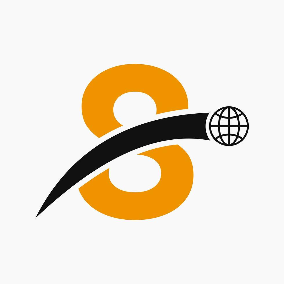 Brief 8 Logo Konzept mit global Welt Symbol Vektor Vorlage